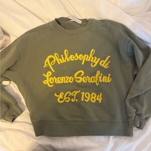 Philosophy di Lorenzo Serafini Olive Green Crewneck with Yellow Script Logo